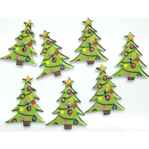 50pcs 23x30mm Green Colorful 2 Holes Christmas Tree Wooden Buttons For Clothes Crafts Sewing Scrapbooking DIY Accessories