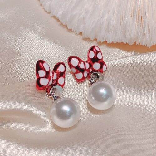 Bow Pearl Earrings Cute Minnie 2021 New Fashion Accessories For Women Charm Romantic Jewelry Wholesale Wedding Birthday Gifts