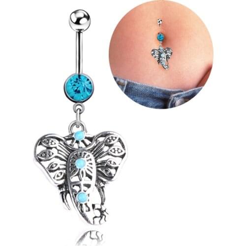 Blue Pendant Crystal Belly Button Rings Stainless Steel Anchor Tassel Sexy Lady Body Piercings Navel Piercing Accessory
