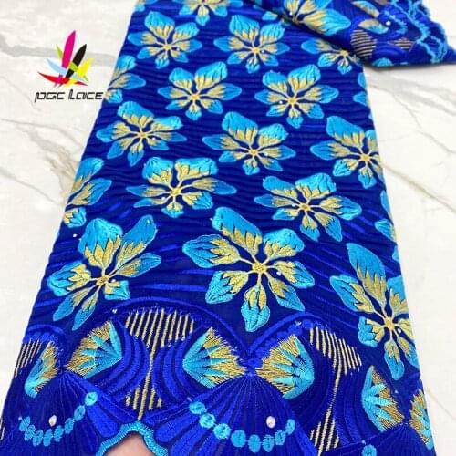 Blue Cotton Swiss Voile Lace Fabric 2021 African Voile Lace High Quality African Dry Cotton Voile Lace Fabric For Wedding