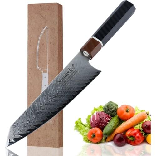SUNNECKO 8" inch Chef Knife Damascus Japanese VG10 Steel Blade Kitchen Knives G10 Octagonal Handle Meat Vegetable Cutting Tool