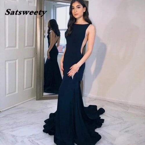 Navy Blue Mermaid Formal Evening Gowns 2021 Sexy Evening Party Gown Backless Evening Dress Prom Gowns