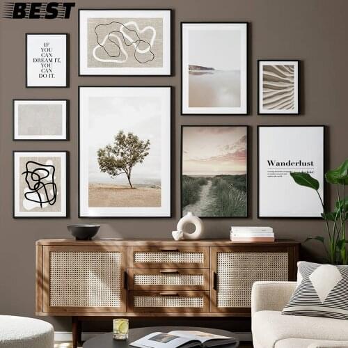 Wanderlust Decoration Picture Sunset Landscape Painting Boho Abstract Art Lines Wall Decor Ink Jet Print Canvas Poster For Room