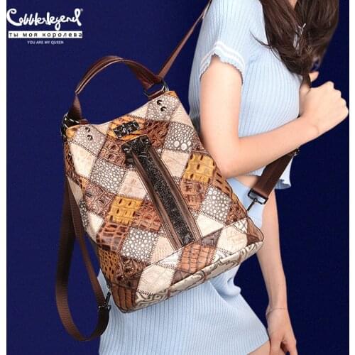 Women Soft Genuine Leather Backpack Anti Theft Travel Back Pack Vintage Patchwork School Shoulder bags Large Hand bag For lady