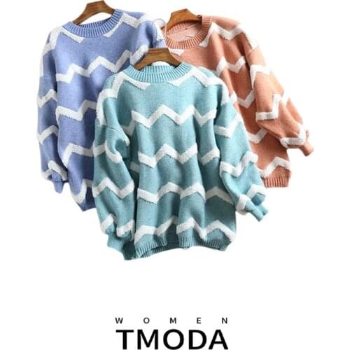 TMODA Za 2021 Women Fashion Pull Sweaters Casual Striped Tassel Jumpers Letters Pullovers Knitted Loose Sweaters Batwing
