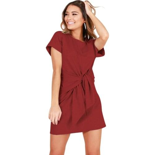 2019 New Summer Dress Fashion Trendy Casual Solid 5 Color Large Size Loose Slim Short Sleeve Round Collar Women Dresses ZW126