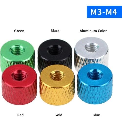 10PCS M3 M4 Aluminum Alloy Knurled Thumb Screws Nuts Hand Nuts Red Black Gold Green Blue Aluminum Color