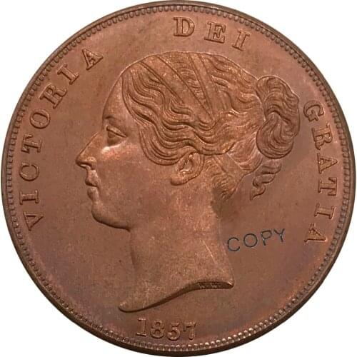 1857 United Kingdom 1 One Penny Victoria 1st portrait Red Copper collectibles Copy Coin