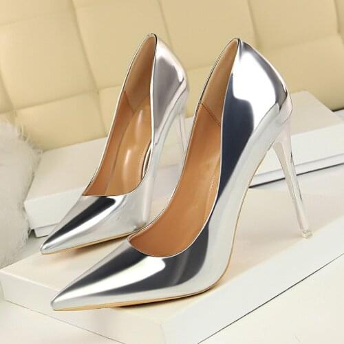 Gold silver 2020 ladies shoes sexy high heels party queen shoes summer ladies high heels mirror leather wedding shoes