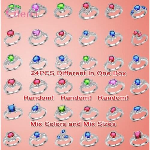24pcs/Set Fashion Jewelry Cubic Zirconia Rhinestone Finger Ring 925 Sterling Silver Women Engagement Wedding Ring Wholesale