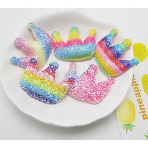 30pcs/lot Rainbow Glitter Crown padded applique Crafts for headwear bag shoe garment DIY accessories