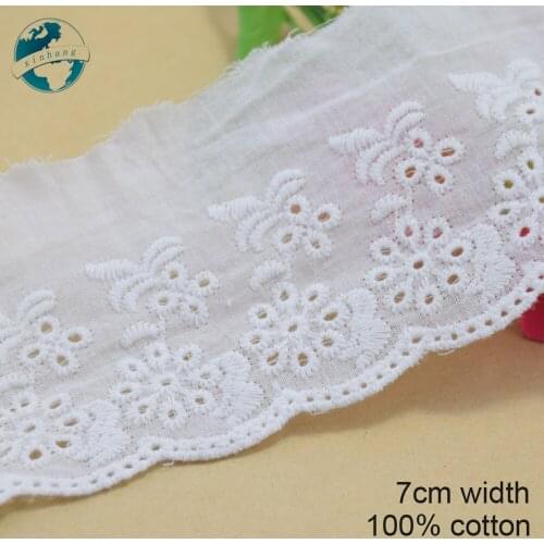 5yards 7cm white cotton embroid sewing ribbon guipure fabric lace trim warp knitting DIY Garment Accessories free shipping#3696