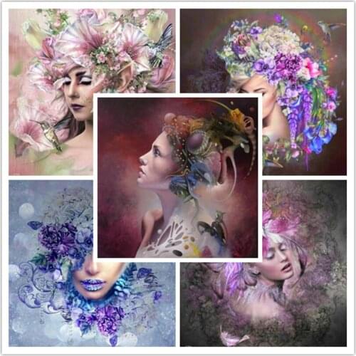5D DIY Diamond Painting Portrait Woman Flower Full Square/Round Drill Diamond Embroidery Mosaic Decor For Home Gift GJ5756
