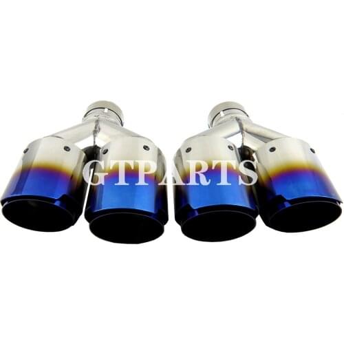 Car burnt blue Universal Stainless Steel Dual Twin Exhaust Pipe Tail End Tip Plain End One Change Two Out Muffler Tip for Audi