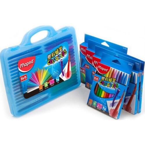 MAPED 12 18 24 36 48color plastic crayon children painting graffiti brush Non Stick Hand triangular crayon