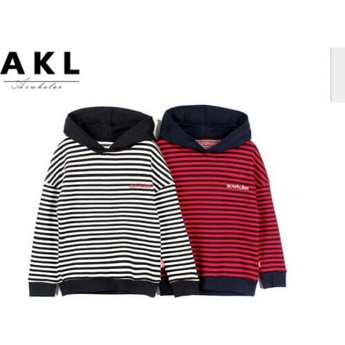 Hoodies For Children Spring Korean Style Hooded Long Sleeve Sweatshirt Knitted Stripes Hoodies For Boys Child Sweatshirt 6-12T
