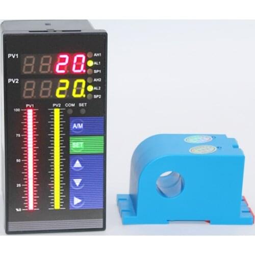 2 channels ampere meter with 4 ways relay output 20A,50A,100A,200A high and low ampere alarm with Perforated ampere sensor