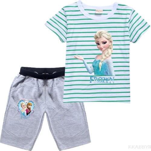 Disney Cotton Girls Tops Fashion Summer Clothes Kids Shirts Cartoon Boys Short Sleeve Clothing Child T Shirt+Shorts