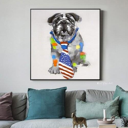 Canvas Painting Abstract Animal Posters and Handmade Dog Oil Painting Wall Pictures for Living Room Cuadros Home Decor