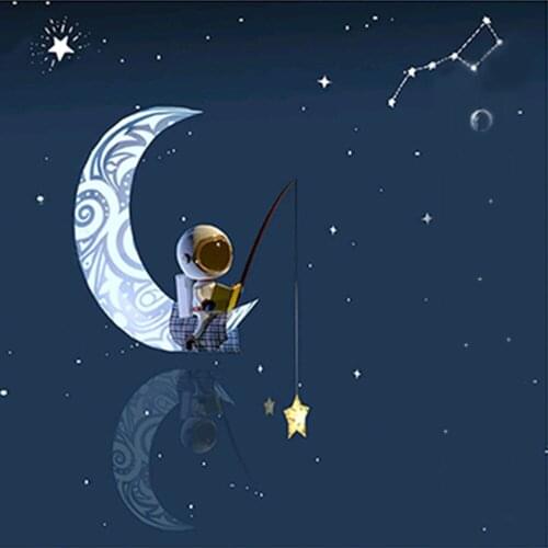 Cartoon Astronaut Blue Night Star Canvas Painting Anime Kid Childrens Bedroom Decor Picture Dream Poster Print Wall Art Cuadros