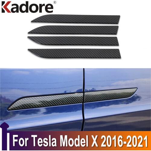 For Tesla Model X 2016 2017 2018 2019 ABS Carbon Fiber Side Door Handle Cover Trims Car Decoration Exterior Accessories