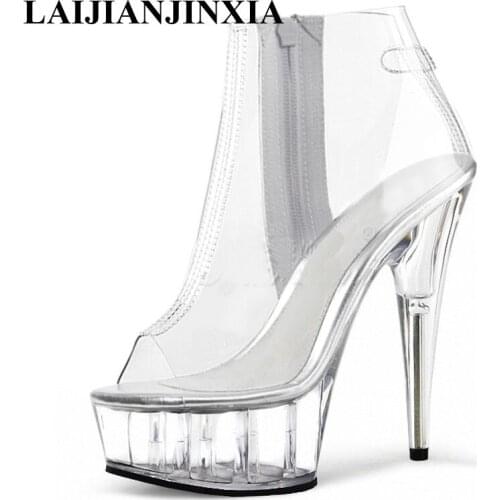 LAIJIANJINXIA New Dance Boots 15 cm Heels Stiletto Fashion Women Boots Sexy Ankle Boots Party Model Pole Dancing Shoes
