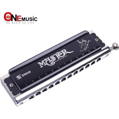 Swan 12 Holes Chromatic Harmonica Key of C 48 Tones Black 1pcs