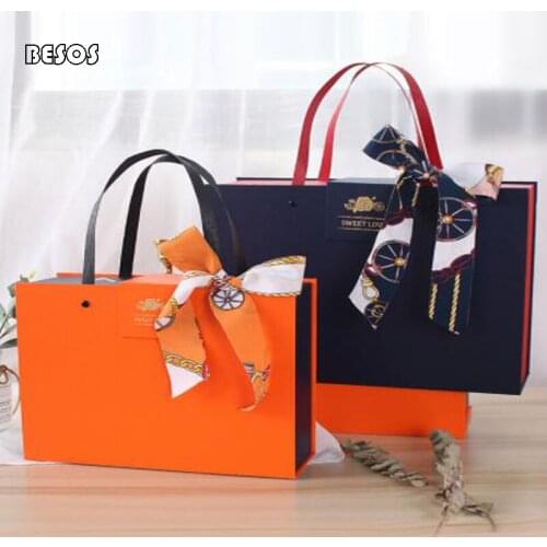 Fashion Large Orange Blue Red Flip Portable Ribbon Gift Box Party Promotion Wedding Candy Dress Packaging Decoration Gift Box