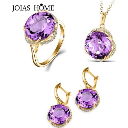 JoiasHome Fashion Jewelry Set for Women Elegant Amethyst Pendant Clavicle Chain Silver 925 Sets Fine With Purple Gemstone Party