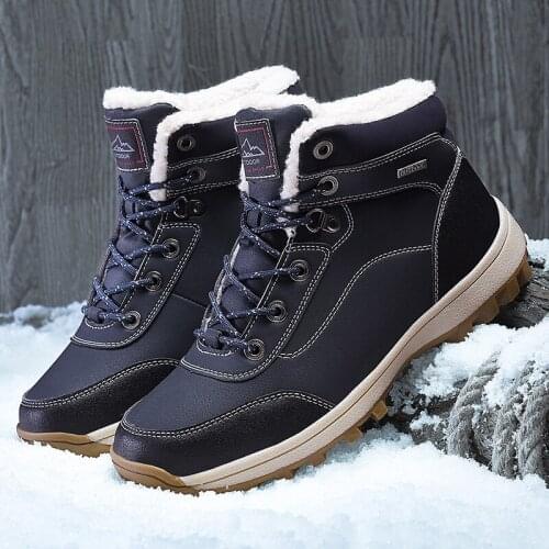 Waterproof Mens Leather Snow Boots 2021 Winter Warm Casual Shoes Outdoor Male Hiking Shoes Men Combat Ankle Work Boots Big Size
