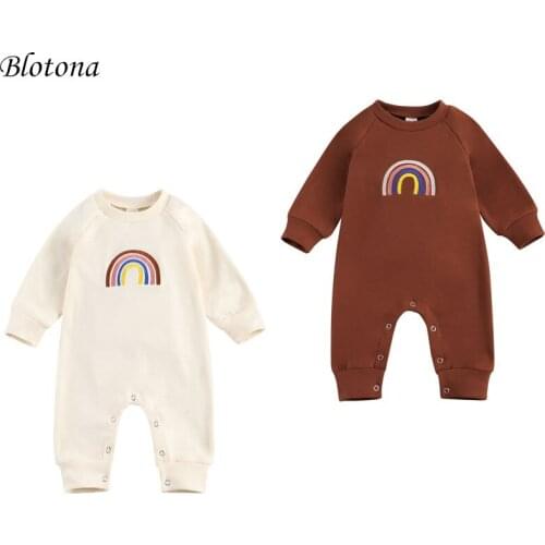 Infant Baby Boy Girl Round Collar Long Sleeve Romper Rainbow Print Jumpsuit Spring Autumn One-piece Outfits 0-18M