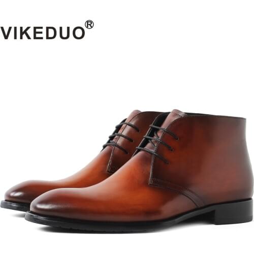 2019 Newest Vikeduo Vintage Handmade Brown Fashion Genuine Leather Hand Painting Ankle Boots For Man fur Snow Winter Men Boots
