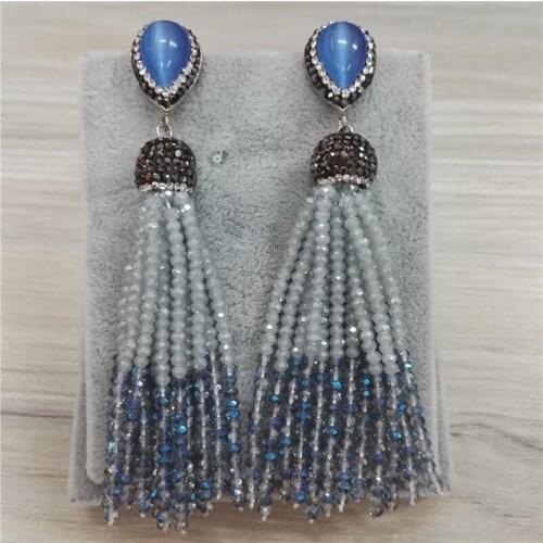 NEW Bohemia Gray Smoke Light Blue Beads 12 Rows Joint Combine Beaded Tassels Dangle Earrings For Women Wedding Party Jewelry