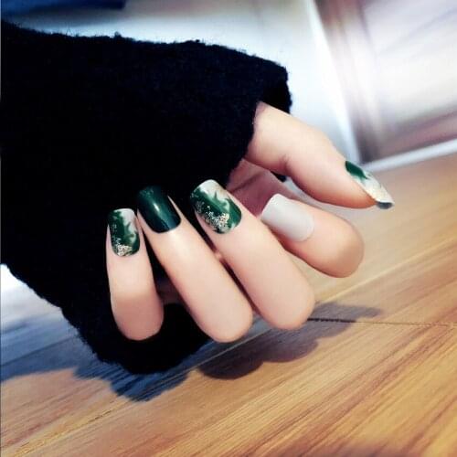 New Fashion Charm Rendering Green Fake Nail Pieces DIY Nail Decoration Supplies Tools Artificial Fake Nails 24pcs/box