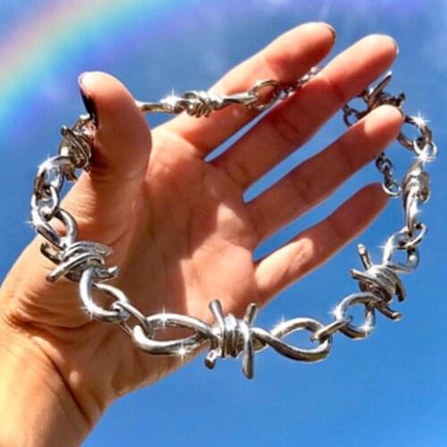 Barbed Wire Necklace Gothic Thorns Choker Earring Punk Hip Hop Rock Alloy Set Gift for Women Girls