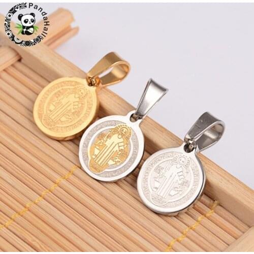 50pcs 304 Stainless Steel Message Jewelry Pendant Charms Flat Round with San Benito & Word Mixed Color 14x12x1.2mm