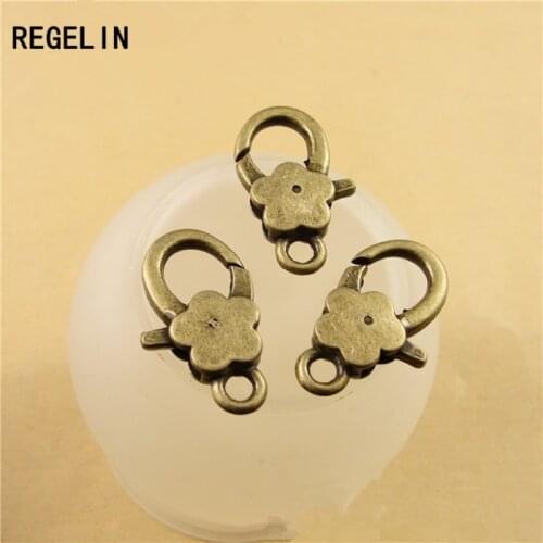 REGELIN 10pcs/lot Plum blossom Lobster Clasp Hooks Necklace Bracelet Chain DIY Jewelry Accessory Findings 16*27MM