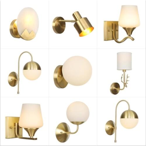 Retro minimalist bedroom living room lamp aisle corridor creative cafe hotel pure copper wall lamp
