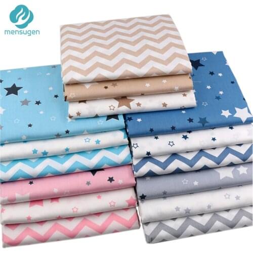 Mensugen Stars Chevron 100% Twill Cotton Fabric by Meters for Patchwork Quilting Baby Bedding Blanket Sewing Cloth Material