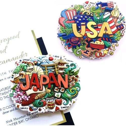 Refrigerator Sticke United States Japan Travel USA Souvenirs Feature Elements Collection Magnetic Resin Fridge Magnet Decoration