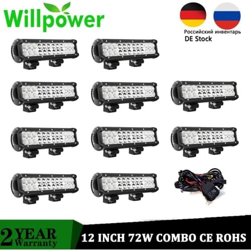 Willpower 72w 12inch LED Work Light LED Bar Light for Motorcycle Tractor Boat Off Road 4WD 4x4 Truck SUV ATV 12V 24V