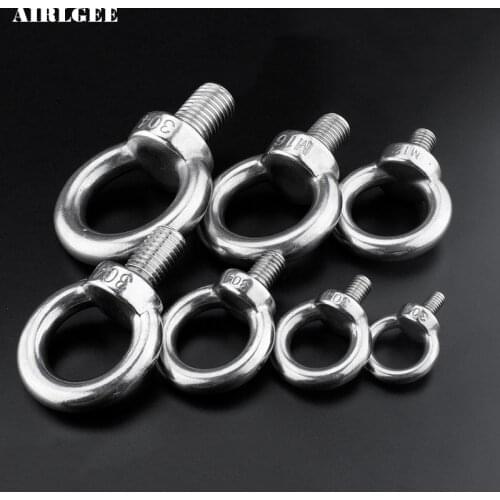 304 Stainless steel Hook screw M6 8 10 12 14 16 20mm Diameter Male thread Mechanical Ring Lifting Bolt Cable Rope Eyebolt