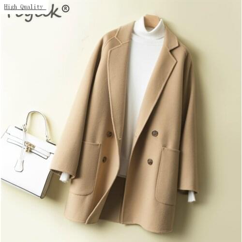 Women Jacket Autumn Winter 100% Sided Wool Coat Female Korean Fashion Spring Woolen Clothes Double Breasted Coats LWL1305
