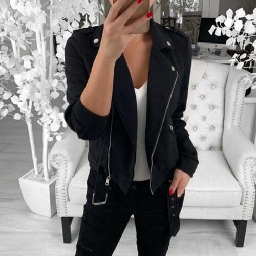 Fad Autumn Black Jacket Women Ladies Winter Coats Plus Size Long Sleeve Jacket Coat Female Motorcycle Jacket Belt 2XL 3XL