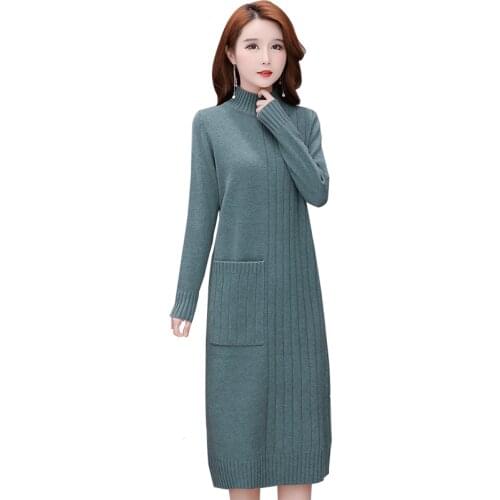 Plus Size Base Skirt Sweater Dress woman 2021 New Autumn Winter Sweater Dress Lady Korean Loose Medium Long Knitt Dresses Women