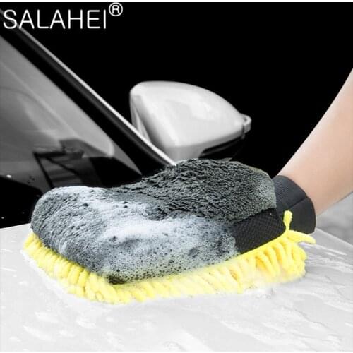 1Pc Car Wash Microfiber Chenille Gloves Thick Car Cleaning Mitt Wax Detailing Brush Auto Care Double-faced Glove Waterproof