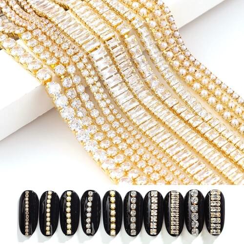 1 Yard New Nail Zircon Chain Nail Art Gold Edge Diamond Chain 3D Nail Glitter Crystal Chain Nail Art Decoration Tips