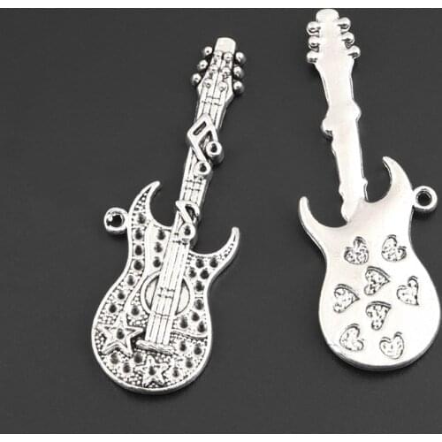 10pcs Silver Color 56x20mm Star Guitar Charms Musical Instruments Pendant Fit DIY Jewelry Making Handcrafted Accessories