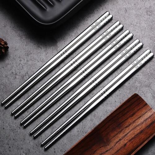 5 Pairs/Set 19/23cm Chinese Metal Chopsticks Non-slip 304 Stainless Steel Chop Sticks Set Reusable Food Sticks Sushi Chopsticks