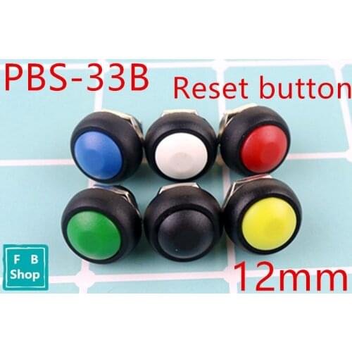 6Pcs PBS-33b 2Pin Mini Switch 12mm 12V 1A Waterproof momentary Push button Switch since the reset Non-locking